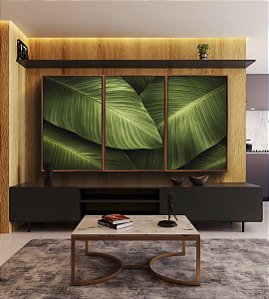Trio de Quadros Folhagem Bananeira tropical Verde Natureza Canvas Moldura