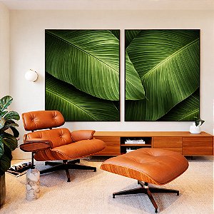 Duo de Quadros Folhagem Bananeira tropical Verde Natureza Canvas Moldura