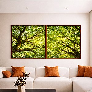 Duo de Quadros Quadrados Paisagem Céu Árvores Folhas Galhos Equilibrados Natureza Canvas Moldura