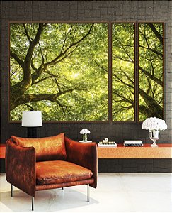 Trio de Quadros Estilizados Paisagem Céu Árvores Folhas Galhos Equilibrados Natureza Canvas Moldura