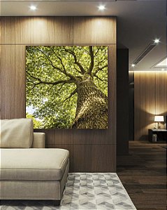 Quadro Quadrado Árvore Galhos Folhas Verdes Vibrantes Céu Paisagem Natureza Canvas Moldura