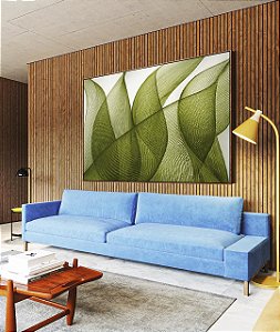 Quadro Horizontal Folhas Verdes Vibrante Abstratas Onduladas Arte Canvas Moldura
