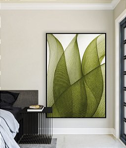 Quadro Vertical Folhas Verdes Vibrante Abstratas Onduladas Arte Canvas Moldura