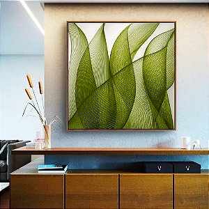 Quadro Quadrado Folhas Verdes Vibrante Abstratas Onduladas Arte Canvas Moldura