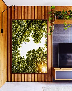 Quadro Vertical Céu Claro Árvore Folhas Verdes Paisagem Natureza Canvas Moldura