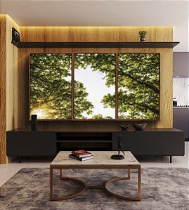 Trio de Quadros Céu Claro Árvore Folhas Verdes Paisagem Natureza Canvas Moldura