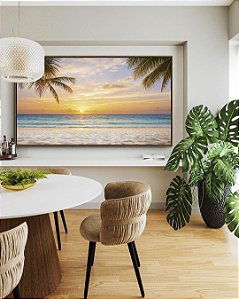Quadro Horizontal Sol Praia Mar Azul Coqueiros Litoral Tropical Canvas Moldura