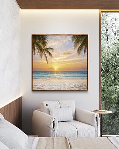 Quadro Quadrado Sol Praia Mar Azul Coqueiros Litoral Tropical Canvas Moldura