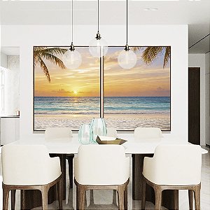 Duo de Quadros Sol Praia Mar Azul Coqueiros Litoral Tropical Canvas Moldura