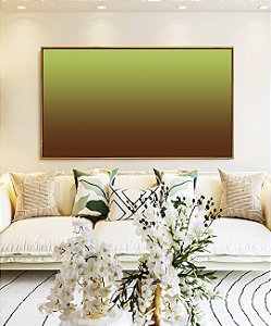 Quadro Horizontal Abstrato Degradê Verde Claro Marrom Chocolate Canvas Moldura