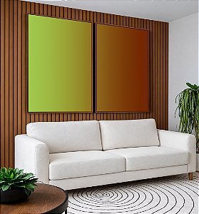 Duo de Quadros Abstrato Degradê Verde Claro Marrom Chocolate Canvas Moldura