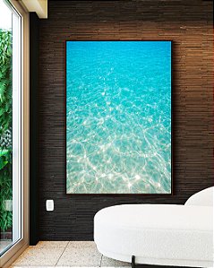 Quadro Vertical Mar Azul Cristalino Reflexos do Sol Praia Areia Natureza Canvas Moldura