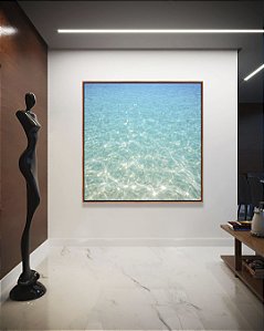 Quadro Quadrado Mar Azul Cristalino Reflexos do Sol Praia Areia Natureza Canvas Moldura