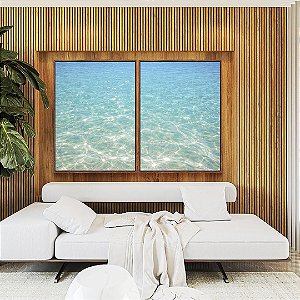 Duo de Quadros Mar Azul Cristalino Reflexos do Sol Praia Areia Natureza Canvas Moldura