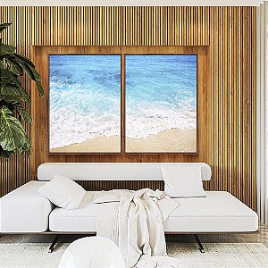 Duo de Quadros Mar Azul Claro Cristalino Espuma na Areia Praia Canvas Moldura