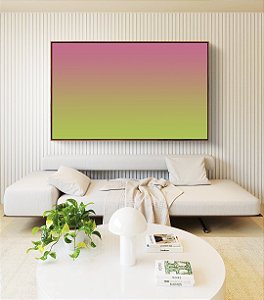 Quadro Horizontal Abstrato Degradê Tons Suaves de Rosa e Verde Canvas Moldura