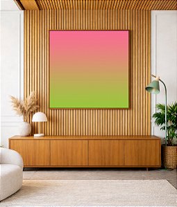 Quadro Quadrado Abstrato Degradê Tons Suaves de Rosa e Verde Canvas Moldura