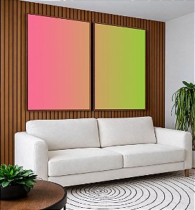 Duo de Quadros Abstrato Degradê Tons Suaves de Rosa e Verde Canvas Moldura
