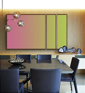 Trio de Quadros Estilizados Abstrato Degradê Tons Suaves de Rosa e Verde Canvas Moldura
