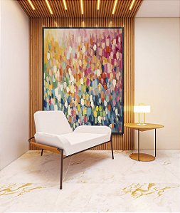 Quadro Vertical Abstrato Colorido Azul Rosa Efeito Espatulado Canvas Moldura