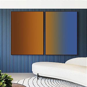 Duo de Quadros Abstrato Degradê Marrom Terra Cobre Azul Canvas Moldura