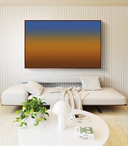 Quadro Horizontal Abstrato Degradê Marrom Terra Cobre Azul Canvas Moldura