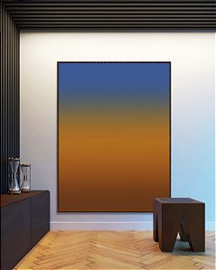 Quadro Vertical Abstrato Degradê Marrom Terra Cobre Azul Canvas Moldura