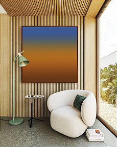 Quadro Quadrado Abstrato Degradê Marrom Terra Cobre Azul Canvas Moldura