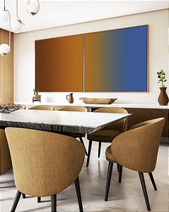 Duo de Quadros Quadrados Abstrato Degradê Marrom Terra Cobre Azul Canvas Moldura