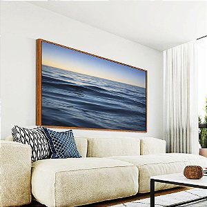Quadro Horizontal Nascer do Sol em Mar Ondulado suave Azul Natureza Canvas Moldura