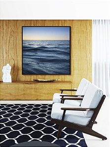 Quadro Quadrado Nascer do Sol em Mar Ondulado suave Azul Natureza Canvas Moldura