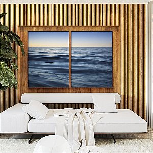 Duo de Quadros Nascer do Sol em Mar Ondulado suave Azul Natureza Canvas Moldura