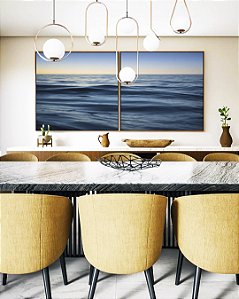 Duo de Quadros Quadrados Nascer do Sol em Mar Ondulado suave Azul Natureza Canvas Moldura