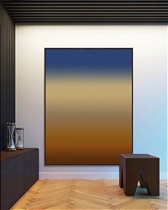 Quadro Vertical Abstrato Degradê Azul Marinho Marfim Marrom Cobre Canvas Moldura