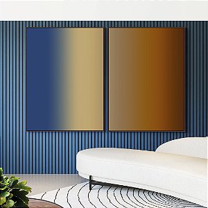 Duo de Quadros Abstrato Degradê Azul Marinho Marfim Marrom Cobre Canvas Moldura