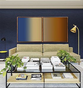 Duo de Quadros Quadrados Abstrato Degradê Azul Marinho Marfim Marrom Cobre Canvas Moldura