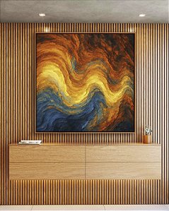 Quadro Quadrado Abstatro Laranja Amarelo Azul Ondulações Textura Canvas Moldura