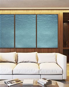 Trio de Quadros Mar Azul Turquesa Textura Natural Canvas Moldura