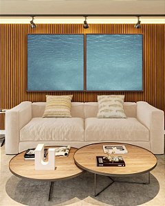 Duo de Quadros Quadrados Mar Azul Turquesa Textura Natural Canvas Moldura