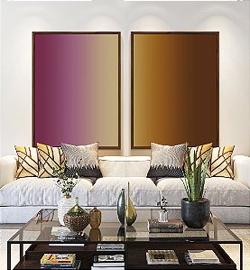 Duo de Quadros Abstrato Degradê Vinho Marsala Marfim Marrom Cobre Canvas Moldura
