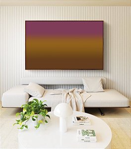 Quadro Horizontal Abstrato Degradê Rosa Vinho Marrom Caramelo Canvas Moldura