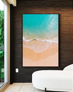 Quadro Vertical Praia Mar Azul Turquesa Iluminado Sol Canvas Moldura