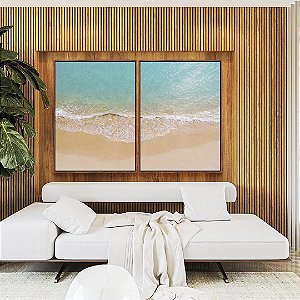 Duo de Quadros Praia Mar Azul Turquesa Iluminado Sol Canvas Moldura
