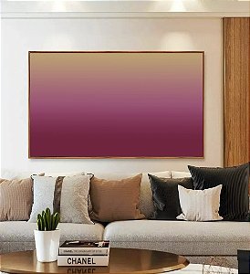 Quadro Horizontal Abstrato Degradê Rosa Framboesa Bege Dourado Canvas Moldura