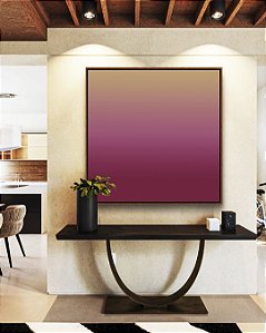 Quadro Quadrado Abstrato Degradê Rosa Framboesa Bege Dourado Canvas Moldura