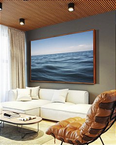 Quadro Horizontal Oceano Azul Sóbrio Ondas no Mar Céu Sereno Canvas Moldura