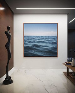 Quadro Quadrado Oceano Azul Sóbrio Ondas no Mar Céu Sereno Canvas Moldura
