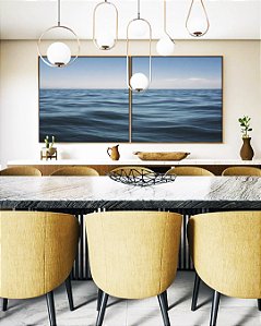 Duo de Quadros Quadrados Oceano Azul Sóbrio Ondas no Mar Céu Sereno Canvas Moldura