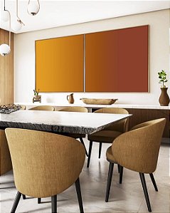 Duo de Quadros Quadrados Abstrato Degradê Laranja Amarelo Dourado Canvas Moldura
