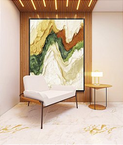 Quadro Vertical Abstrato Amarelo Verde Laranja Ondulações Efeito Pintura Canvas Moldura